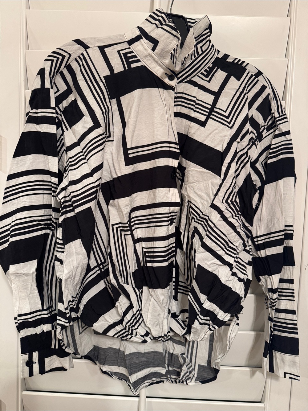 Black & White Geometric Button-Up Blouse